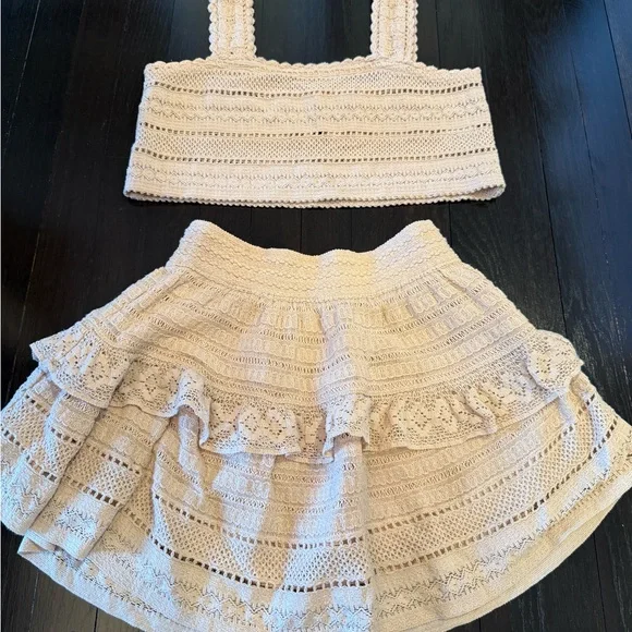 Beige Crochet Crop Top and Skirt Set XS lightly worn - Picture 2 of 5